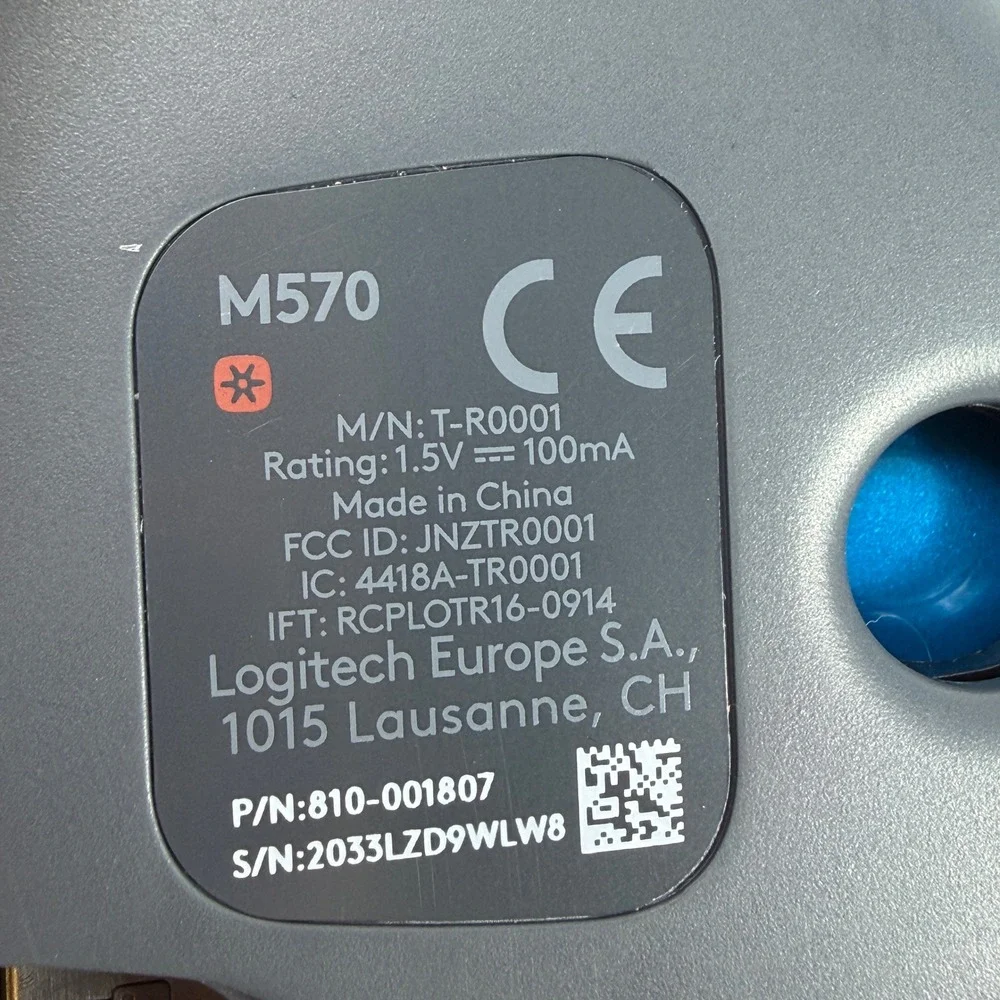 Logitech Trackman M570 Wireless Trackball Mouse Graphite Blue New Open Package‎